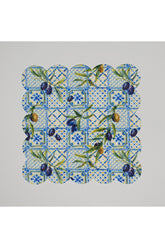 Çini Üzeri Zeytin Sulu Boya Desenli Dijital Baskılı Lazer Kesim Kokteyl Peçetesi